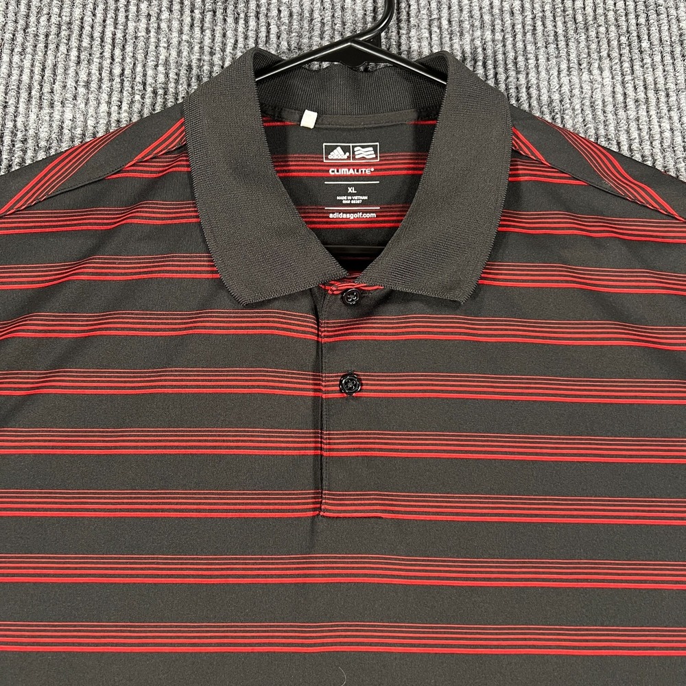 Adidas Polo Shirt Mens XL Extra Large Black Red Striped Short Sleeve Golf Casual